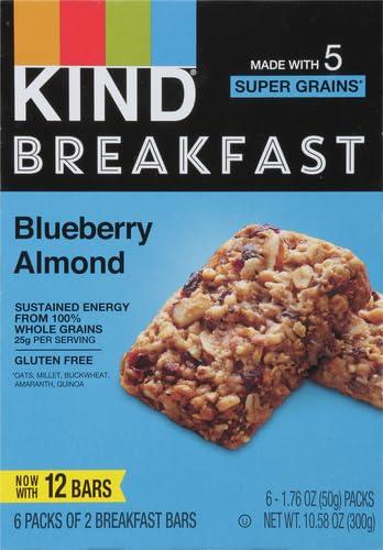 image:imageKIND Breakfast Bars Blueberry Almond Healthy Snacks Gluten Free 100 Whole Grains 3g Protein 6 CountBlueberry Almond