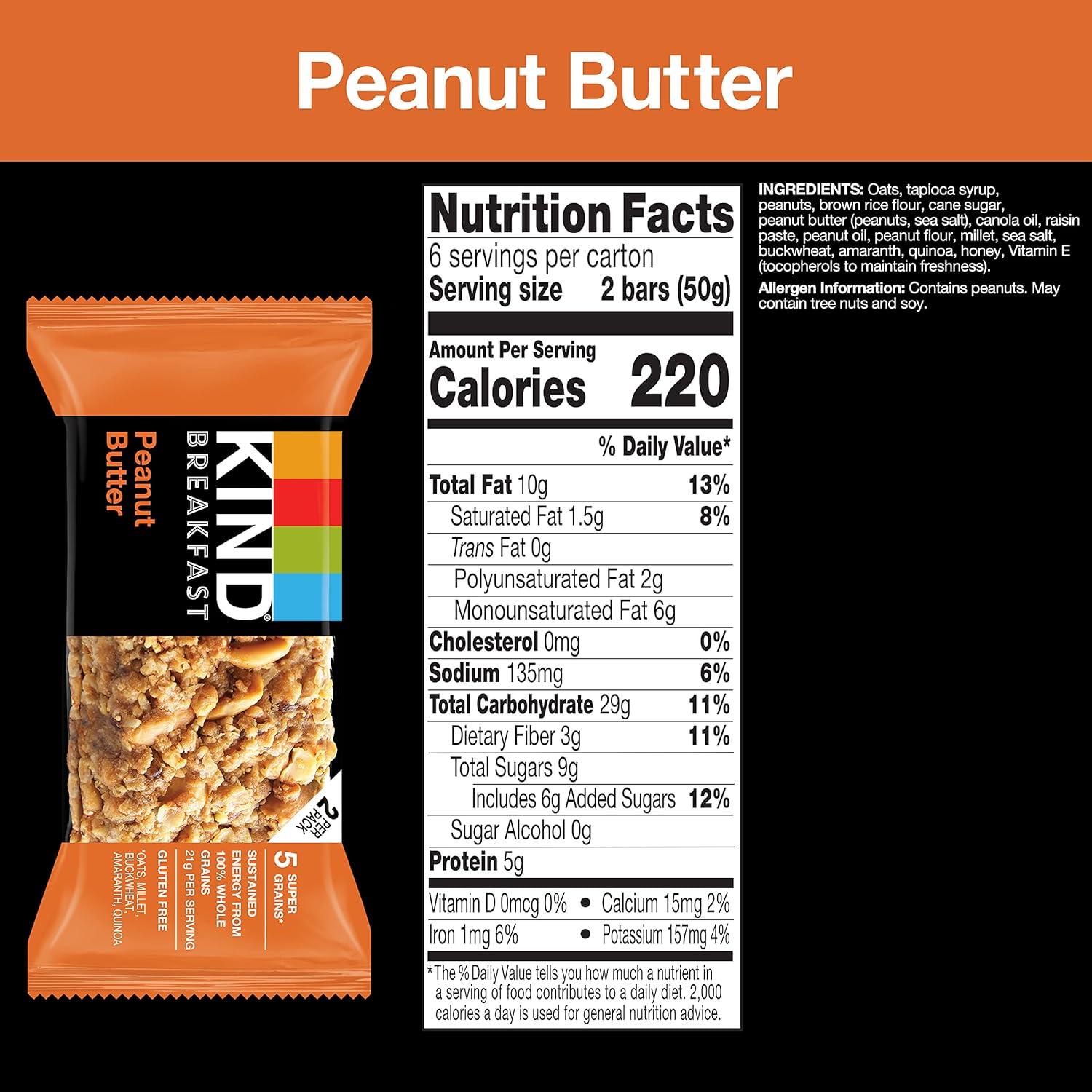 image:imageKIND Breakfast Bars Peanut Butter Healthy Snacks Gluten Free 5g Protein 6 CountPeanut Butter