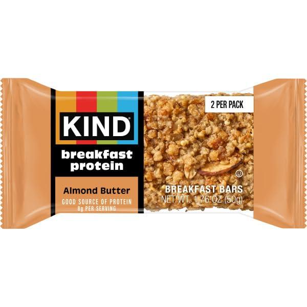 image:imageKIND Breakfast Protein Bars Caramel Peanut Gluten Free Low Sodium Healthy Snacks 8g Protein 30 Count 30 Packs of 2 BarsAlmond Butter