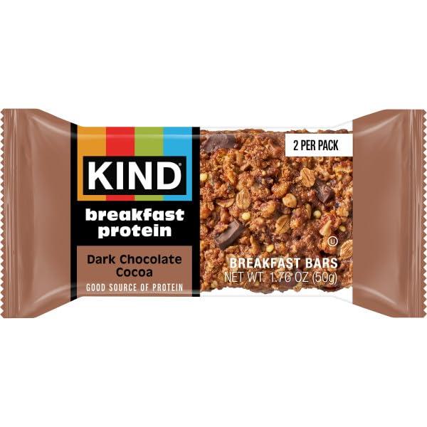 image:imageKIND Breakfast Protein Bars Dark Chocolate Cocoa Gluten Free Low Sodium Healthy Snacks 8g Protein 12 Count 12 Packs of 2 BarsDark Chocolate Cocoa