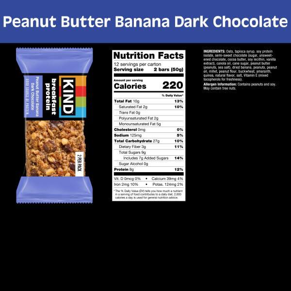 image:imageKIND Breakfast Protein Bars Dark Chocolate Cocoa Gluten Free Low Sodium Healthy Snacks 8g Protein 12 Count 12 Packs of 2 BarsPeanut Butter Banana Dark Chocolate
