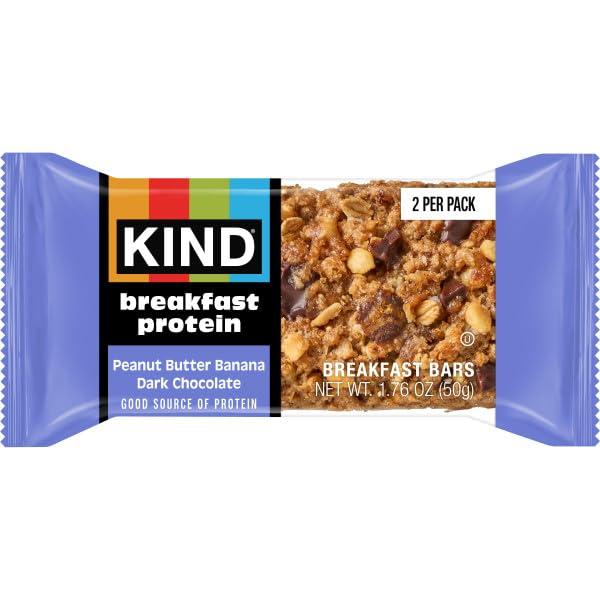 image:imageKIND Breakfast Protein Bars Dark Chocolate Cocoa Gluten Free Low Sodium Healthy Snacks 8g Protein 12 Count 12 Packs of 2 BarsPeanut Butter Banana Dark Chocolate