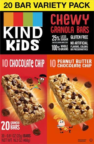 image:imageKIND Chewy Granola Bars Variety Pack Gluten Free Low Calorie Healthy Snacks Chocolate Chip Peanut Butter Chocolate Chip 20 CountChocolate Chip Peanut Butter Chocolate Chip