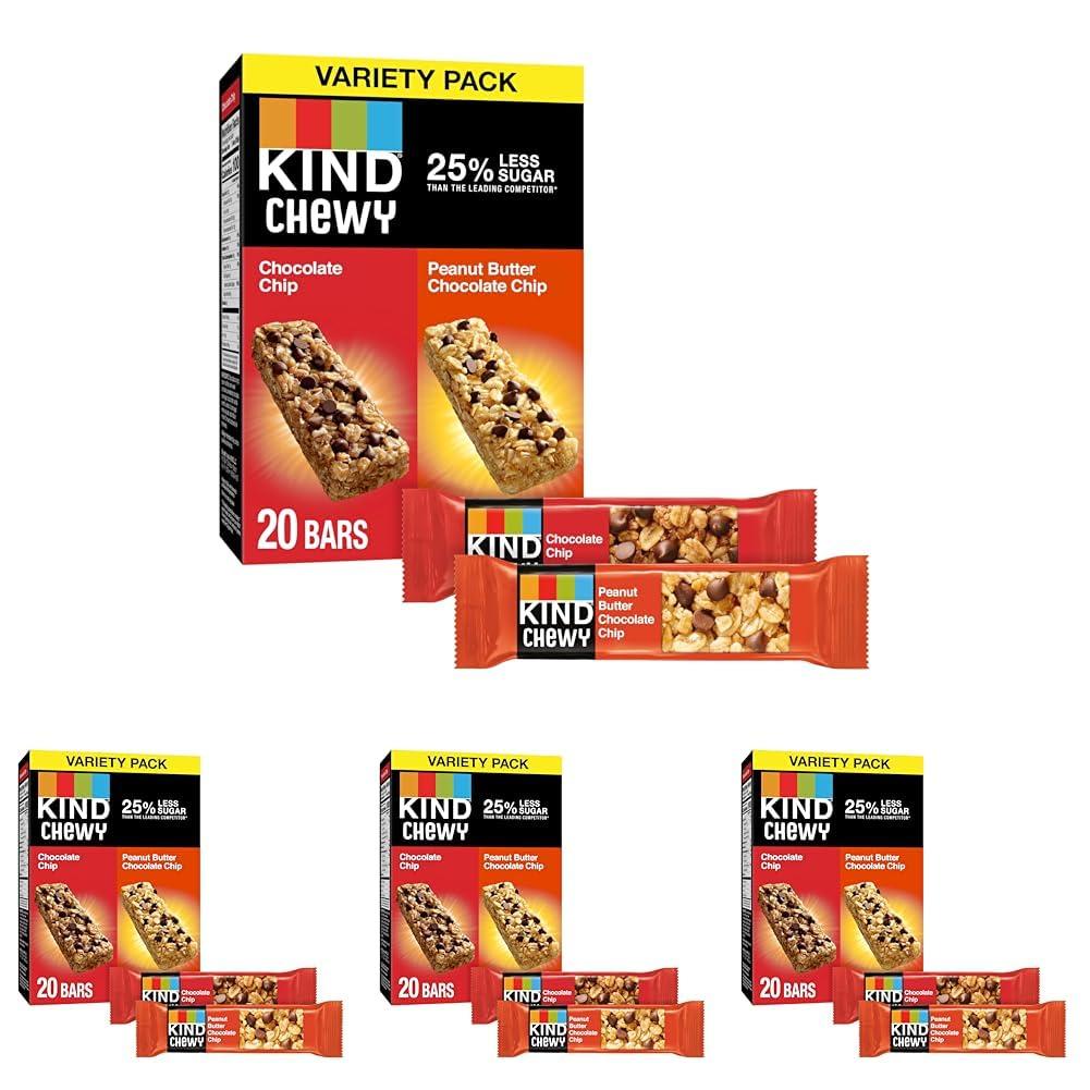 image:imageKIND Chewy Granola Bars Variety Pack Gluten Free Low Calorie Healthy Snacks Chocolate Chip Peanut Butter Chocolate Chip 20 CountChocolate Chip Peanut Butter Chocolate Chip