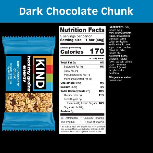 image:imageKIND Healthy Grains Energy Bars Peanut Butter Dark Chocolate Gluten Free Healthy Snacks 18g Whole Grains 40 CountDark Chocolate Chunk