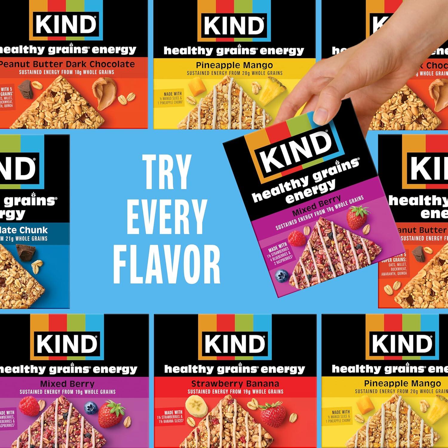 image:imageKIND Healthy Grains Energy Bars Variety Pack Gluten Free Healthy Snacks Dark Chocolate Chunk Peanut Butter Dark Chocolate Mixed Berry 1821g Whole Grains 30 Count