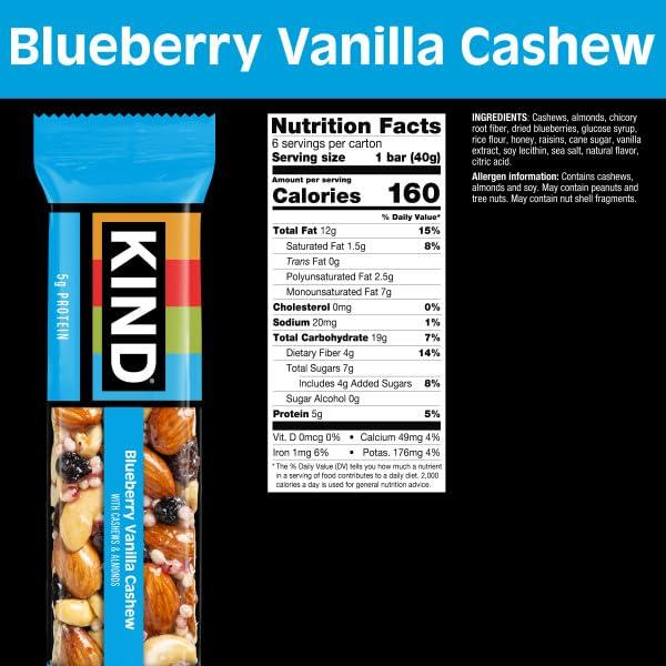 image:imageKIND Healthy Snacks Bars Blueberry Vanilla amp Cashew Gluten Free Low Sodium Snacks 5g Protein 6 CountBlueberry Vanilla Cashew