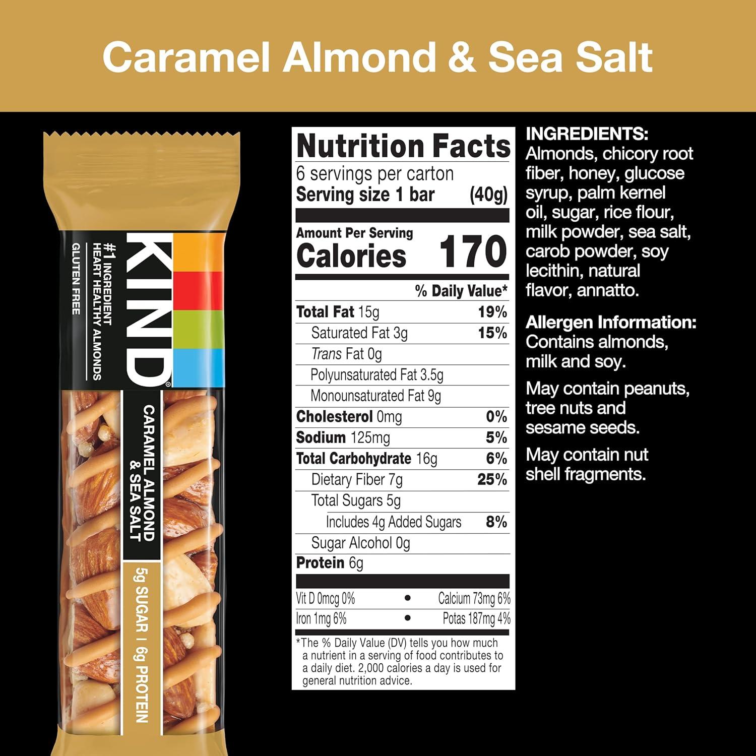 image:imageKIND Healthy Snacks Bars Dark Chocolate Almond Coconut Gluten Free High Fiber Snacks 3g Protein 12 CountCaramel Almond Sea Salt