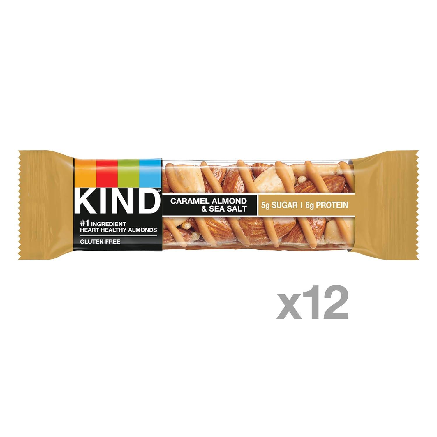 image:imageKIND Healthy Snacks Bars Dark Chocolate Almond Coconut Gluten Free High Fiber Snacks 3g Protein 12 CountCaramel Almond Sea Salt