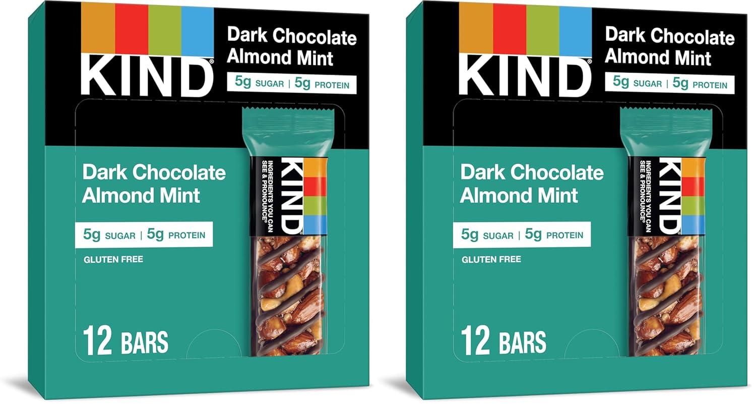 image:imageKIND Healthy Snacks Bars Dark Chocolate Almond Coconut Gluten Free High Fiber Snacks 3g Protein 12 CountDark Chocolate Almond Mint