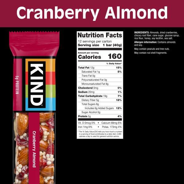 image:imageKIND Healthy Snacks Bars Dark Chocolate Almond Coconut Gluten Free High Fiber Snacks 3g Protein 24 CountCranberry Almond