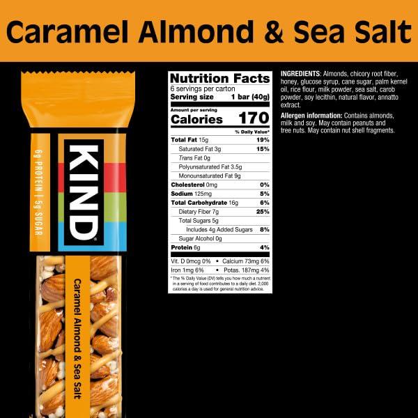 image:imageKIND Healthy Snacks Bars Dark Chocolate Nuts amp Sea Salt Gluten Free Low Sugar High Fiber Snacks 6g Protein 36 CountCaramel Almond Sea Salt