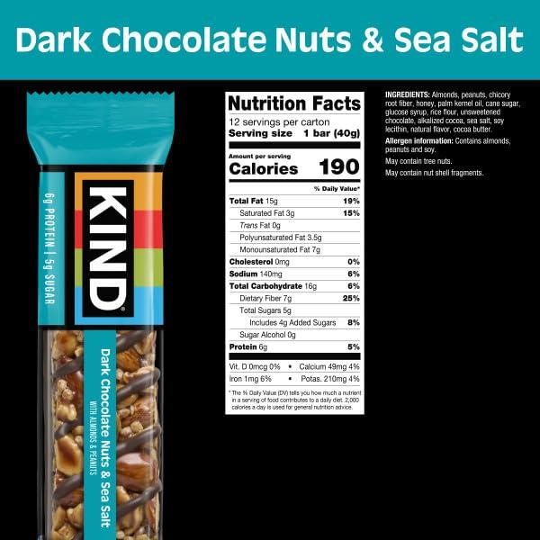 image:imageKIND Healthy Snacks Bars Dark Chocolate Nuts amp Sea Salt Gluten Free Low Sugar High Fiber Snacks 6g Protein 36 CountDark Chocolate Nuts Sea Salt