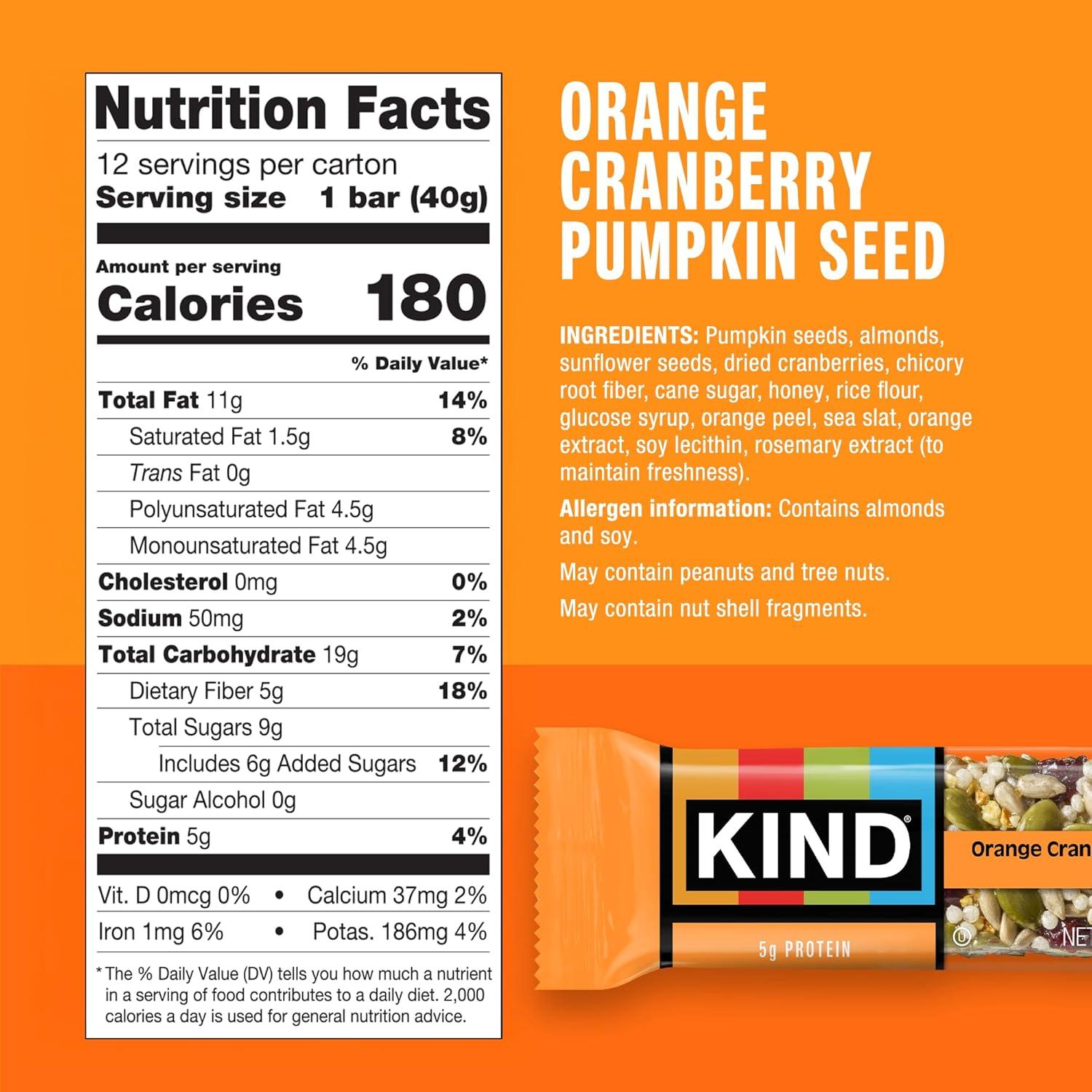 image:imageKIND Healthy Snacks Bars Dark Chocolate Nuts amp Sea Salt Gluten Free Low Sugar High Fiber Snacks 6g Protein 36 CountOrange Cranberry Pumpkin Seed