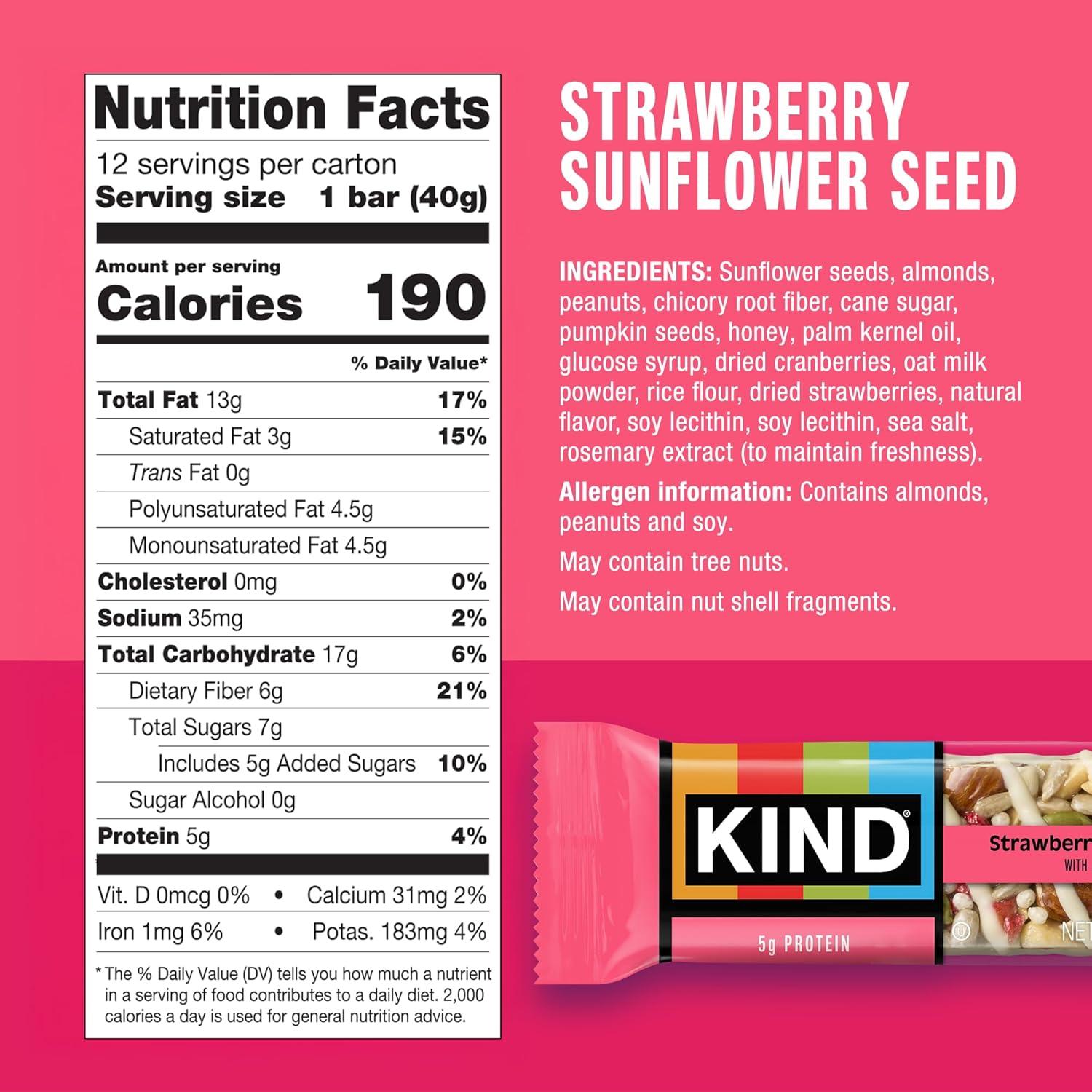 image:imageKIND Healthy Snacks Bars Dark Chocolate Nuts amp Sea Salt Gluten Free Low Sugar High Fiber Snacks 6g Protein 36 CountStrawberry Sunflower Seed