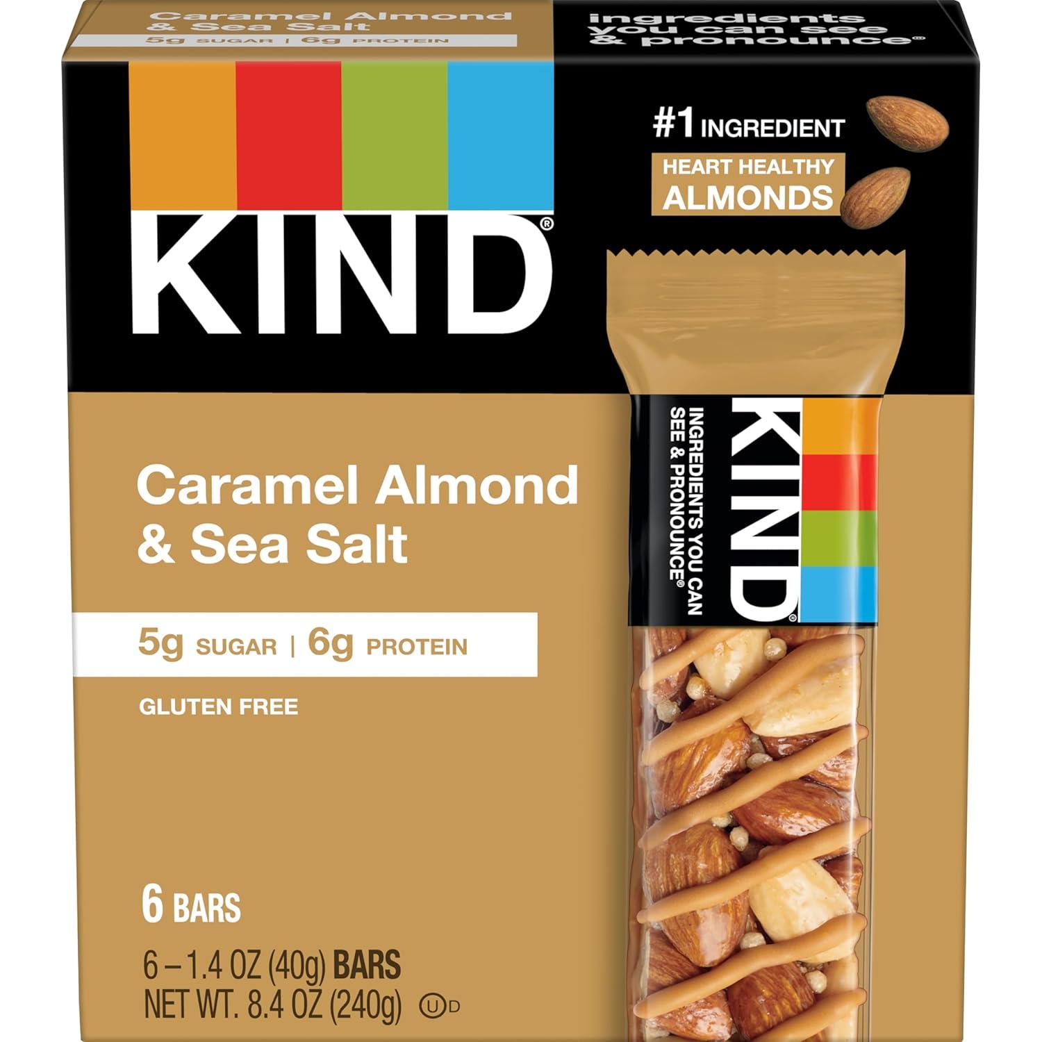 image:imageKIND Healthy Snacks Bars Peanut Butter Dark Chocolate Gluten Free Low Sodium Snacks 7g Protein 6 CountCaramel Almond Sea Salt