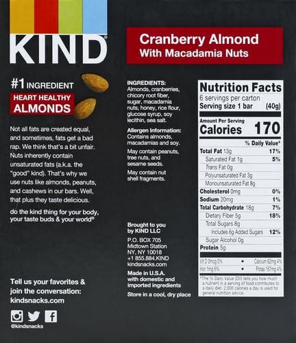 image:imageKIND Healthy Snacks Bars Peanut Butter Dark Chocolate Gluten Free Low Sodium Snacks 7g Protein 6 CountCranberry Almond