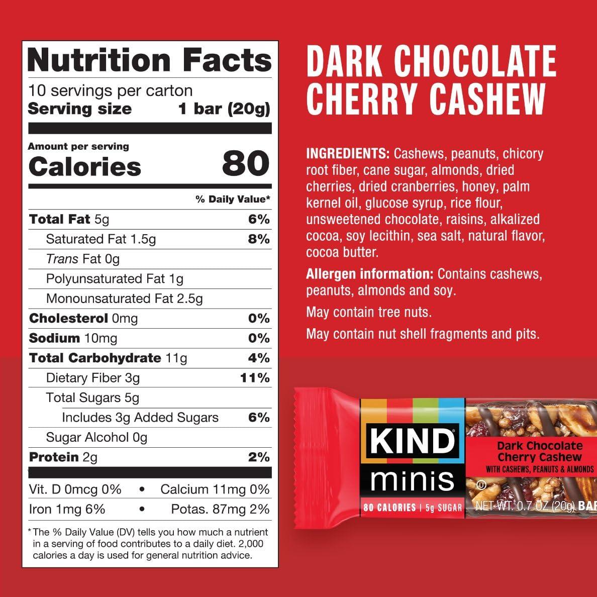 image:imageKIND Mini Snack Bars Variety Pack Gluten Free Low Sugar Low Calorie Snacks Dark Chocolate Nuts amp Sea Salt Caramel Almond amp Sea Salt Dark Chocolate Cherry Cashew 80 Count