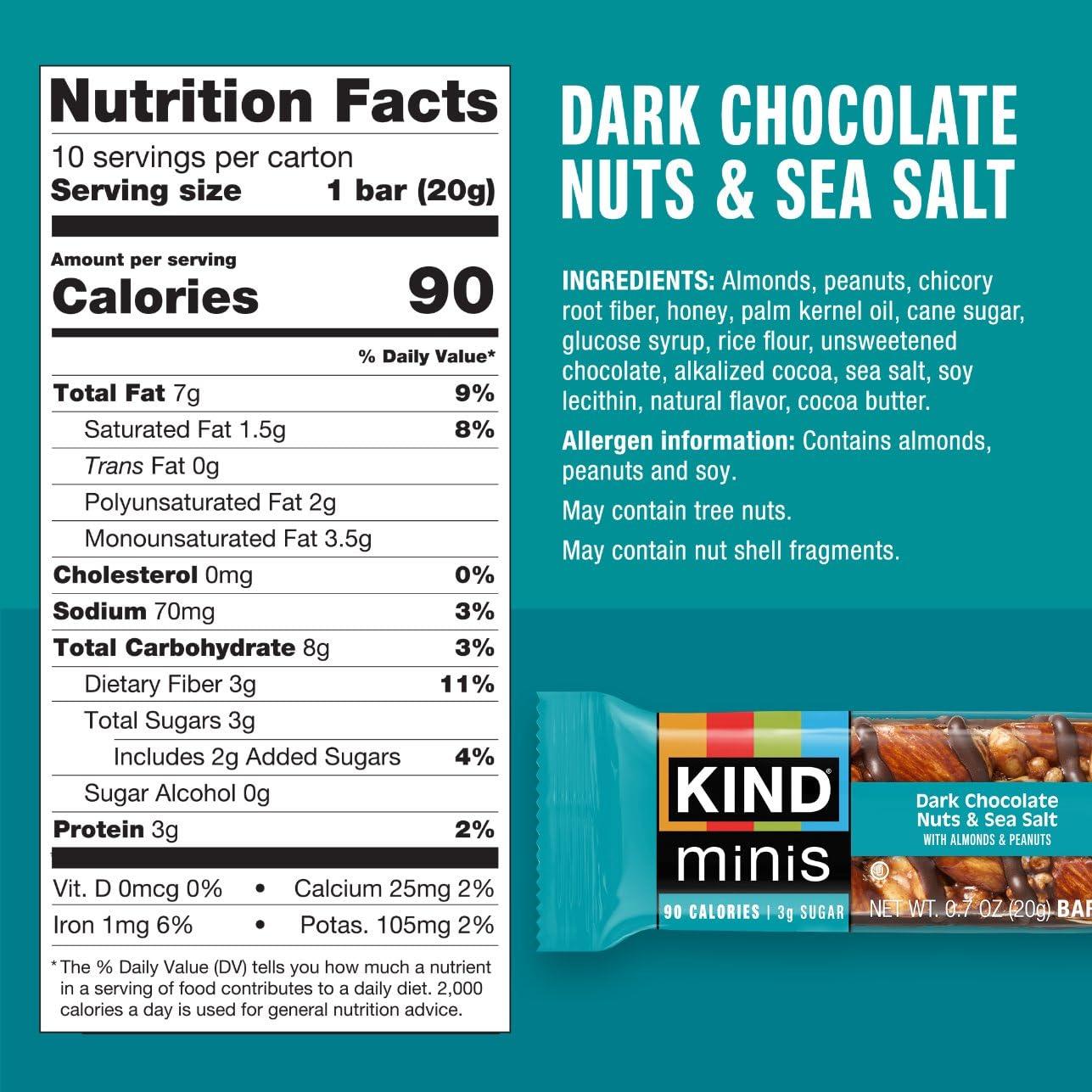 image:imageKIND Mini Snack Bars Variety Pack Gluten Free Low Sugar Low Calorie Snacks Dark Chocolate Nuts amp Sea Salt Caramel Almond amp Sea Salt Dark Chocolate Cherry Cashew 80 Count