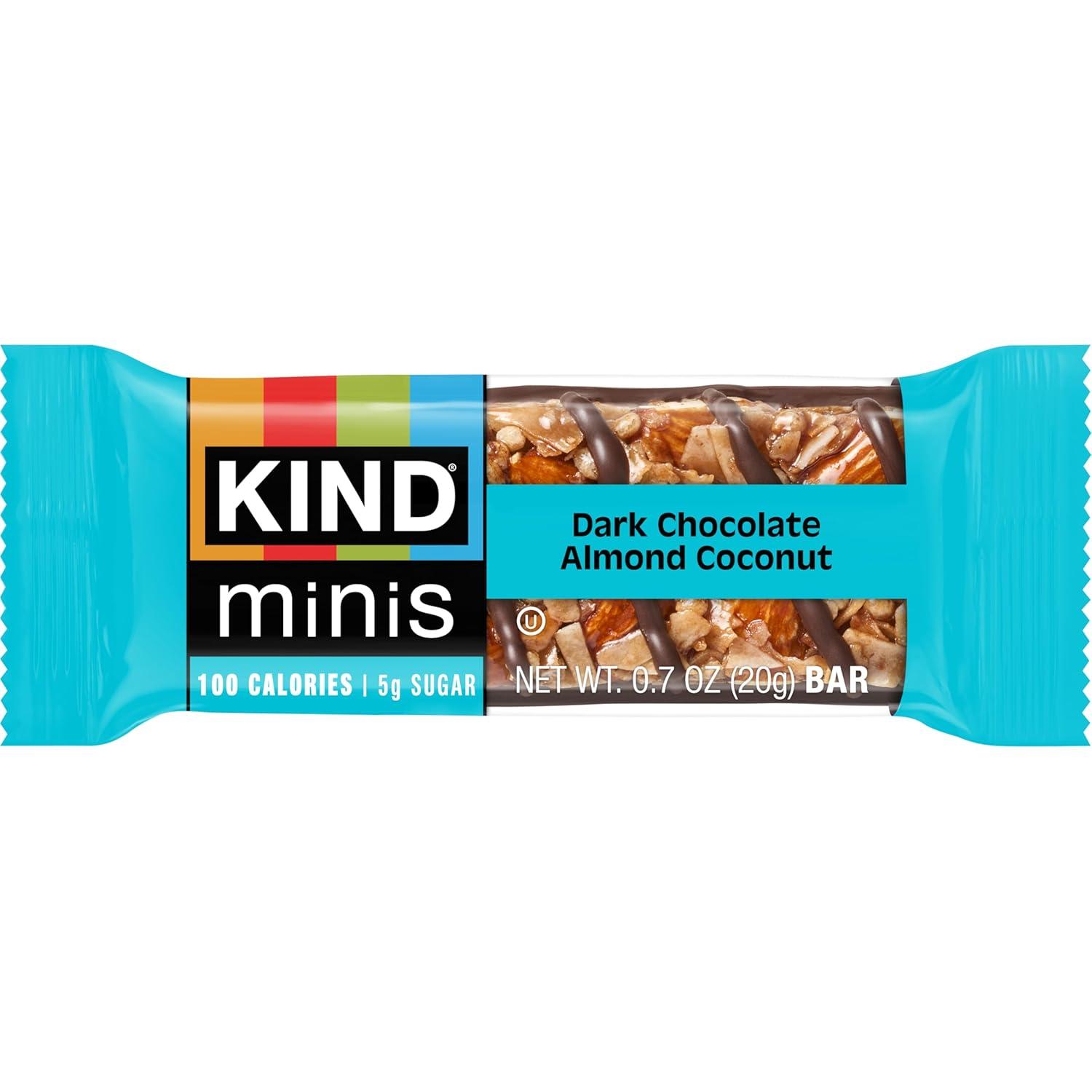image:imageKIND Mini Snack Bars Variety Pack Gluten Free Low Sugar Low Calorie Snacks Dark Chocolate Nuts amp Sea Salt Caramel Almond amp Sea Salt Dark Chocolate Cherry Cashew 80 CountSalted Caramel Dark Chocolate Nut Dark Chocolate Almond Coconut