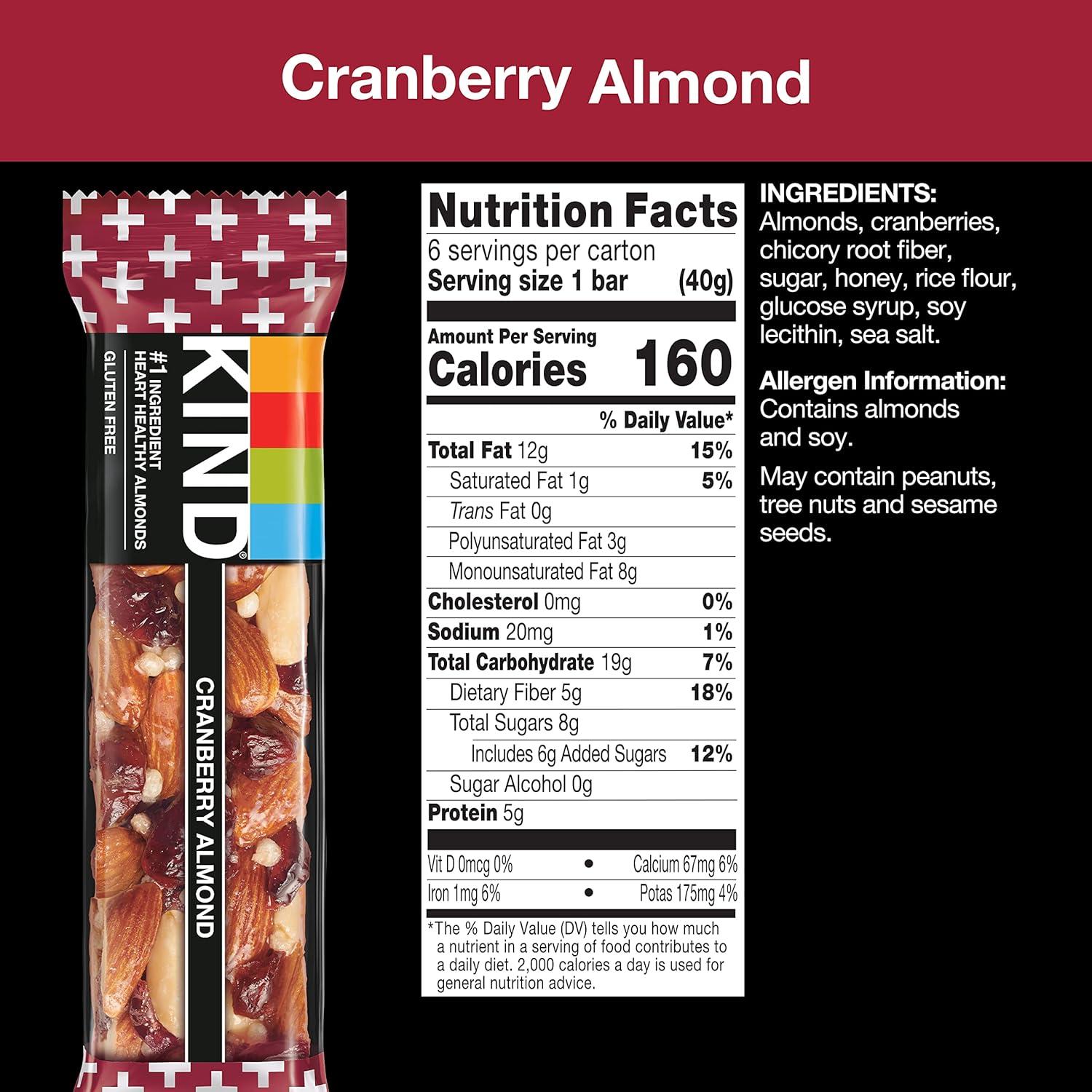 image:imageKIND Nut Bars Madagascar Vanilla Almond Healthy Snacks Gluten Free Low Sugar 6g Protein 12 CountCranberry Almond