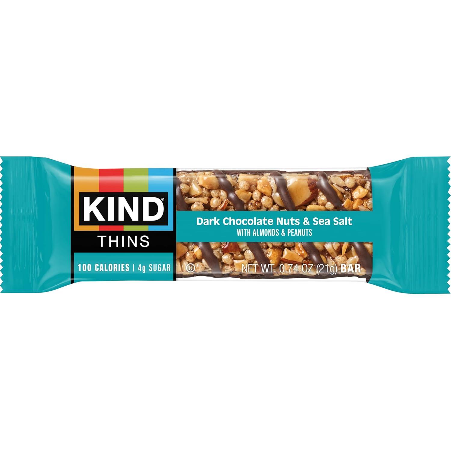 image:imageKIND Thins Snack Bars Variety Pack Gluten Free Low Calorie Healthy Snacks Dark Chocolate Nuts amp Sea Salt Caramel Almond amp Sea Salt 4g Sugar 20 Count20 Count Pack of 1