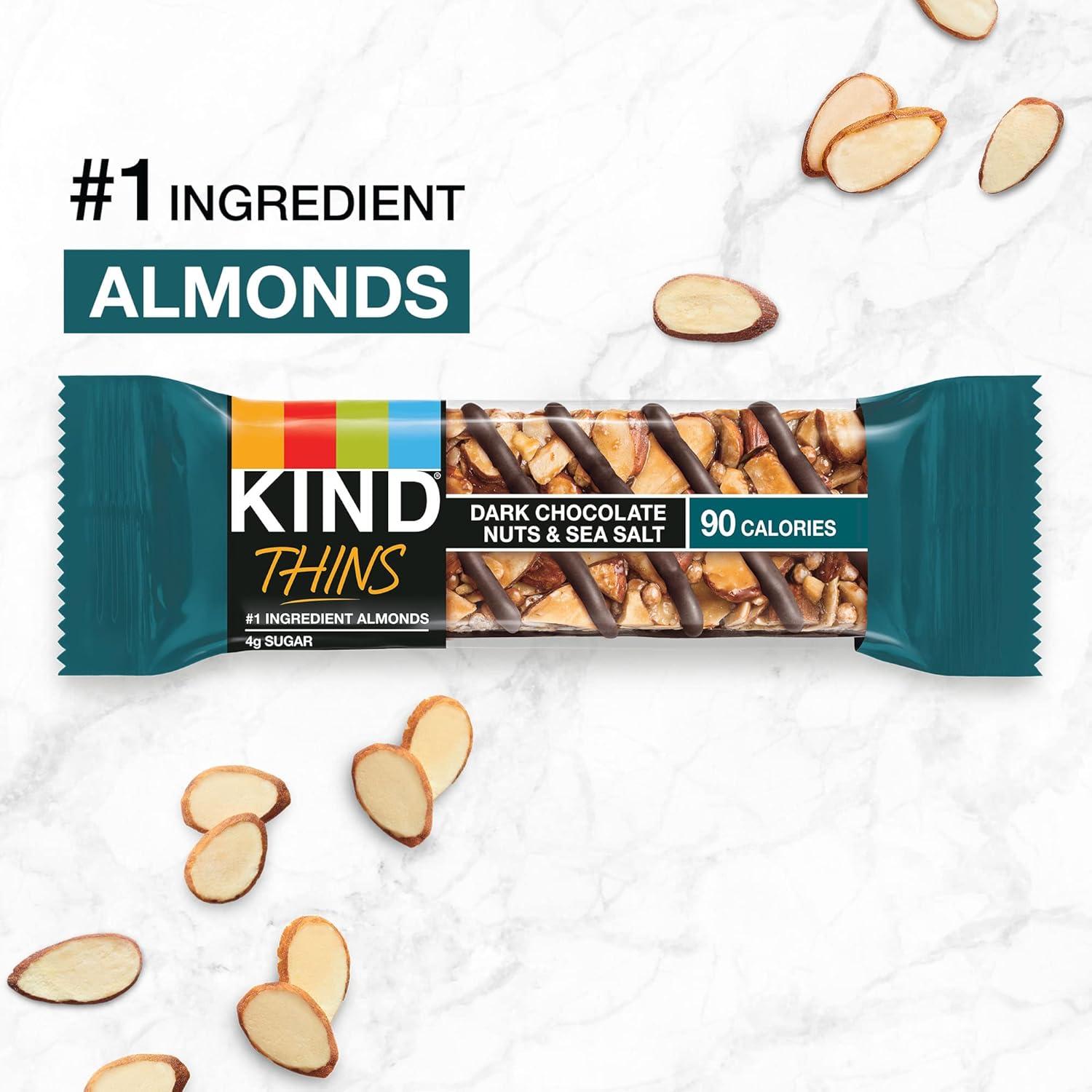 image:imageKIND Thins Snack Bars Variety Pack Gluten Free Low Calorie Healthy Snacks Dark Chocolate Nuts amp Sea Salt Caramel Almond amp Sea Salt 4g Sugar 20 Count20 Count Pack of 2