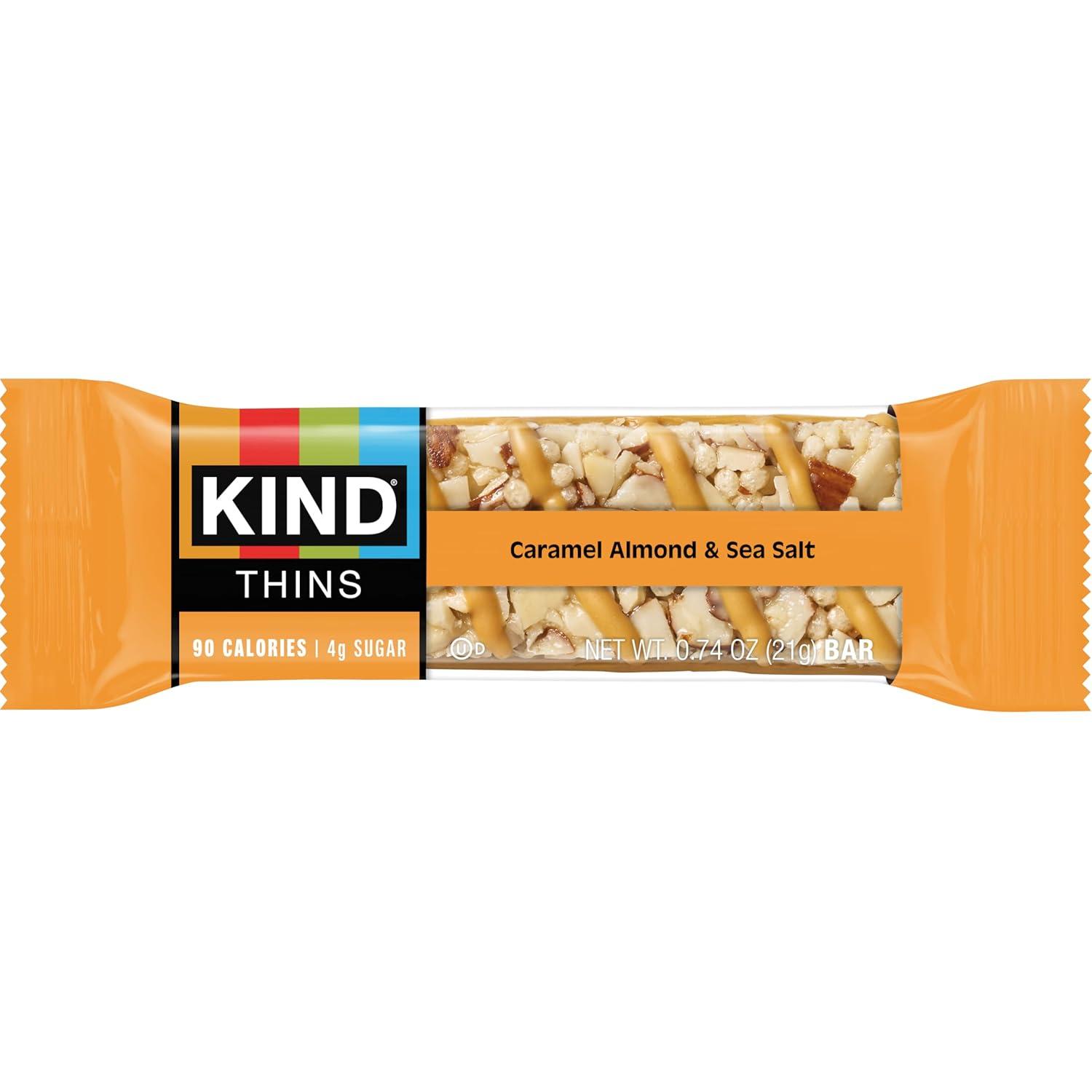 image:imageKIND Thins Snack Bars Variety Pack Gluten Free Low Calorie Healthy Snacks Dark Chocolate Nuts amp Sea Salt Caramel Almond amp Sea Salt 4g Sugar 20 Count20 Count Pack of 1