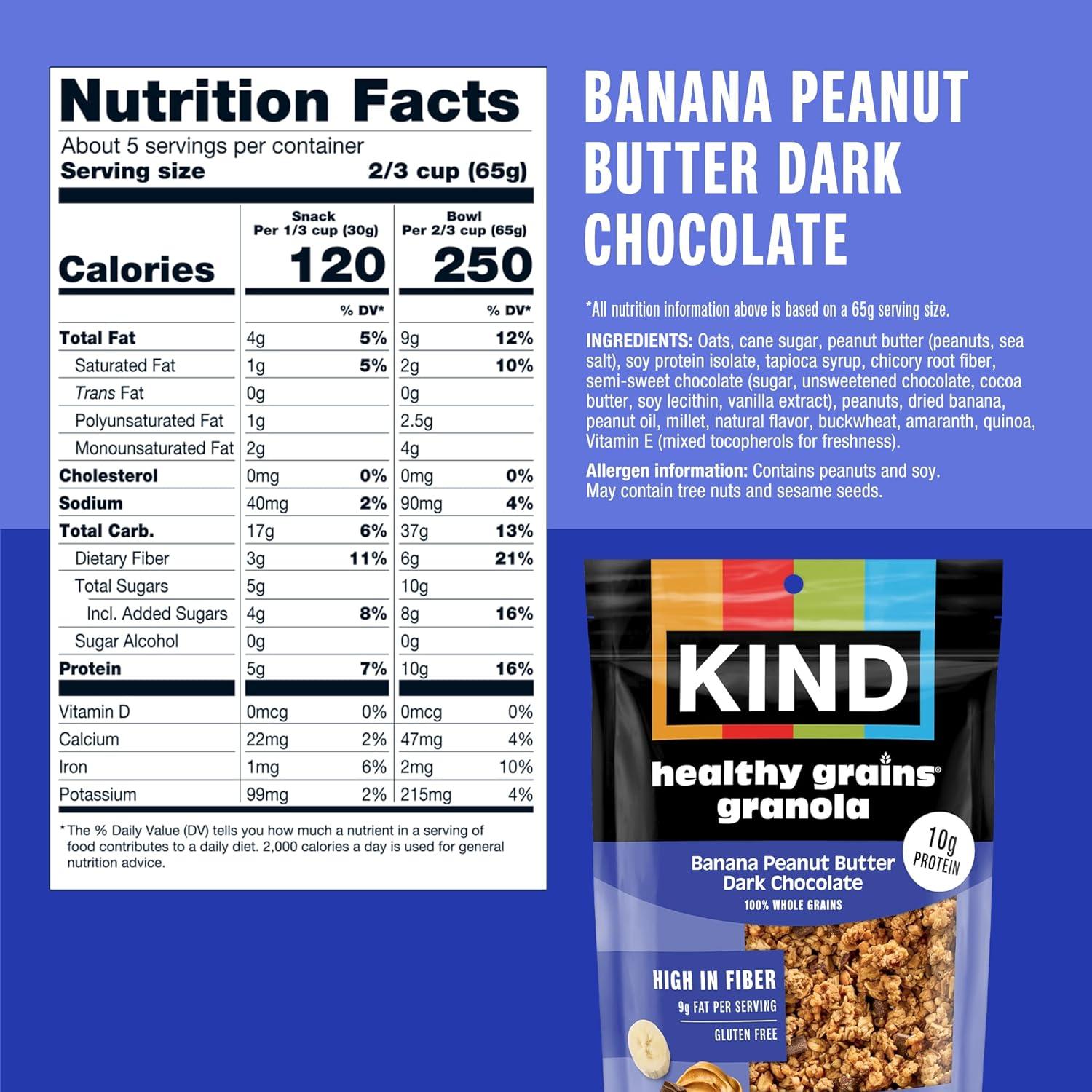 image:imageKind Healthy Grains Granola Cinnamon Oat Clusters with Flax Seeds Gluten Free Healthy Snack Mix 6g Protein 11oz 1 CountBanana Peanut Butter Dark Chocolate