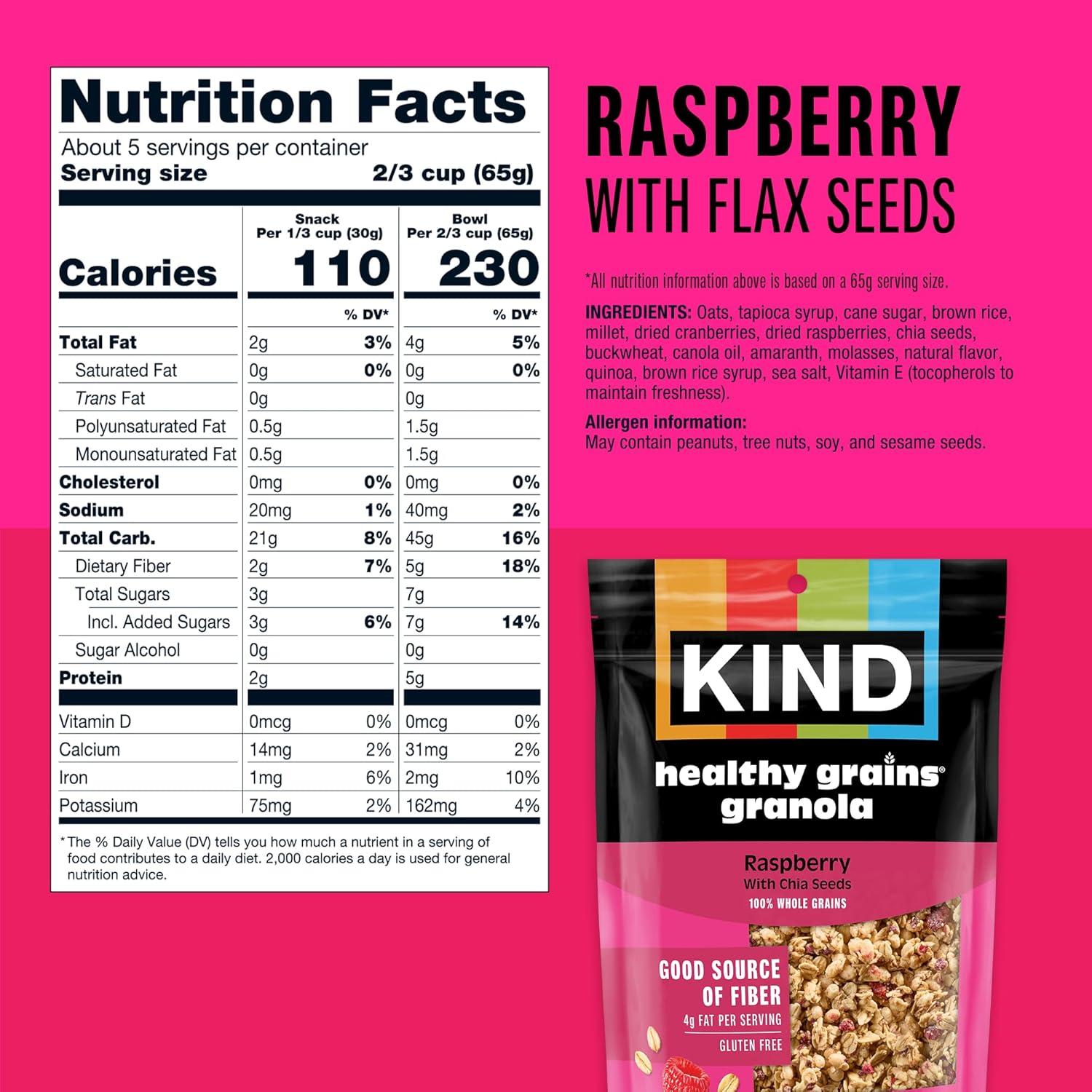 image:imageKind Healthy Grains Granola Raspberry Clusters with Chia Seeds Gluten Free Healthy Snack Mix 5g Protein 11oz 6 CountRaspberry with Chia Seeds