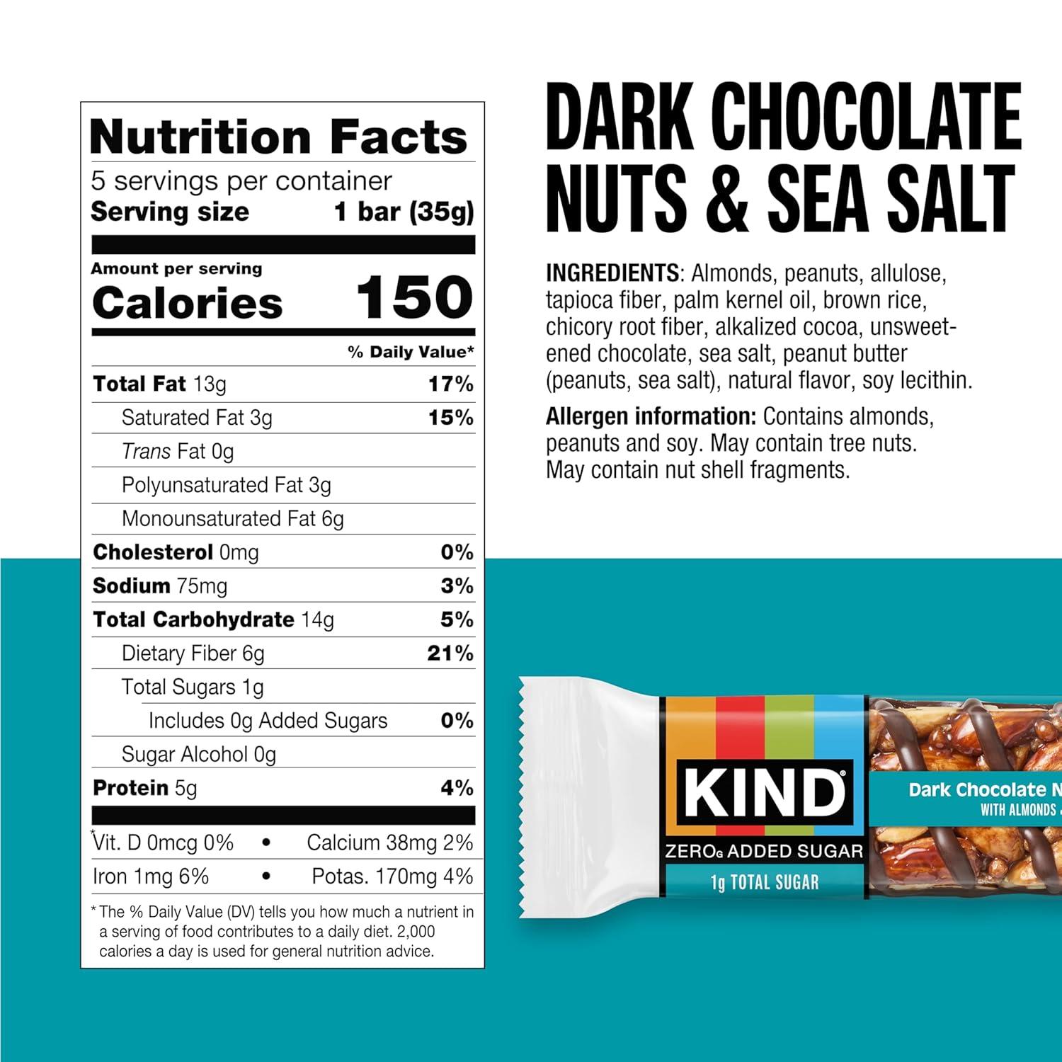 image:imageKind Zero Added Sugar Healthy Snacks Bars Variety Pack Gluten Free High Fiber Keto Snacks Dark Chocolate Nuts amp Sea Salt Caramel Almond Peanut Butter Dark Chocolate 5g Protein 15 Count