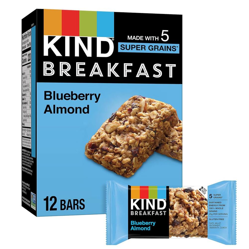 image:imageKIND Breakfast Bars Blueberry Almond Healthy Snacks Gluten Free 100 Whole Grains 3g Protein 6 CountBlueberry Almond
