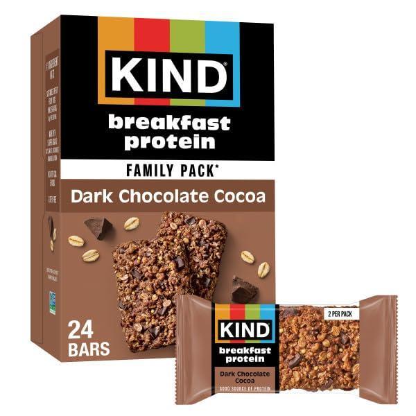 image:imageKIND Breakfast Protein Bars Dark Chocolate Cocoa Gluten Free Low Sodium Healthy Snacks 8g Protein 12 Count 12 Packs of 2 BarsDark Chocolate Cocoa