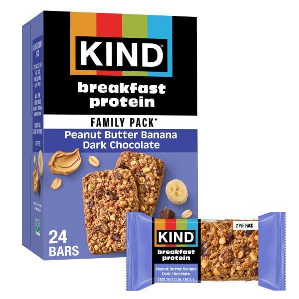 image:imageKIND Breakfast Protein Bars Dark Chocolate Cocoa Gluten Free Low Sodium Healthy Snacks 8g Protein 12 Count 12 Packs of 2 BarsPeanut Butter Banana Dark Chocolate