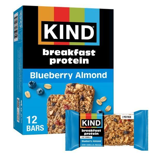 image:imageKIND Breakfast Protein Bars Dark Chocolate Cocoa Gluten Free Low Sodium Healthy Snacks 8g Protein 6 Count 6 Packs of 2 BarsBlueberry Almond