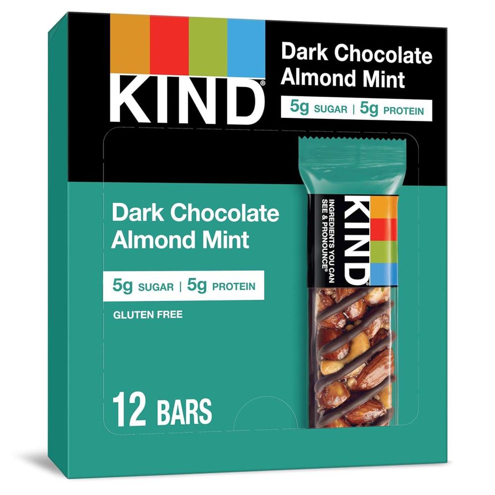 image:imageKIND Healthy Snacks Bars Dark Chocolate Almond Coconut Gluten Free High Fiber Snacks 3g Protein 12 CountDark Chocolate Almond Mint