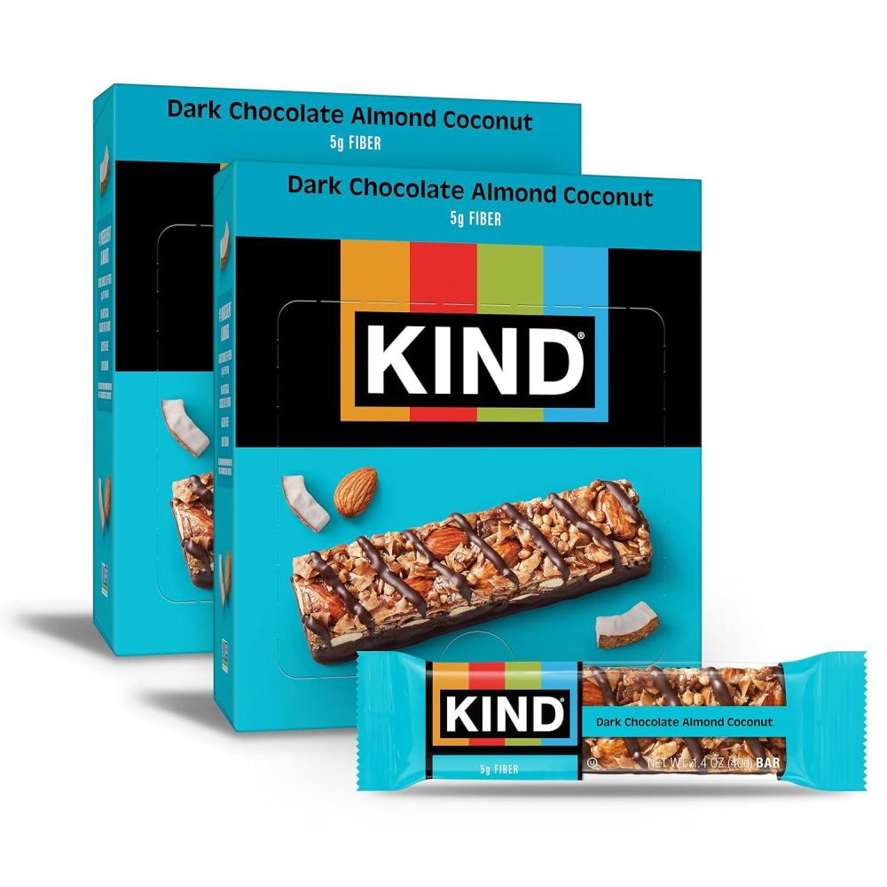 image:imageKIND Healthy Snacks Bars Dark Chocolate Almond Coconut Gluten Free High Fiber Snacks 3g Protein 24 CountDark Chocolate Almond Coconut