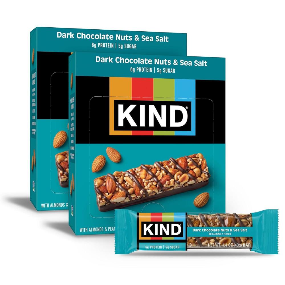 image:imageKIND Healthy Snacks Bars Dark Chocolate Almond Coconut Gluten Free High Fiber Snacks 3g Protein 24 CountDark Chocolate Nuts Sea Salt