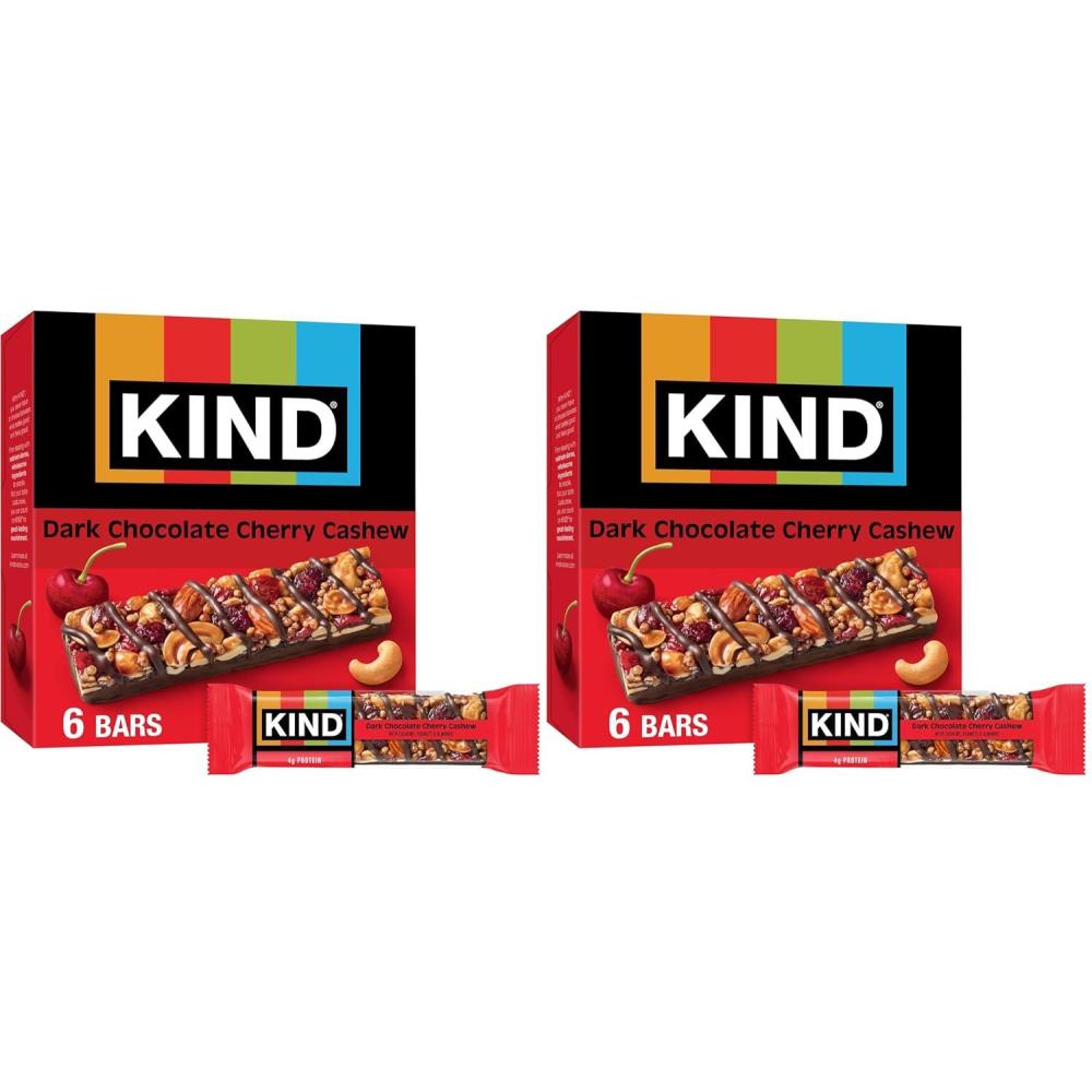 image:imageKIND Healthy Snacks Bars Peanut Butter Dark Chocolate Gluten Free Low Sodium Snacks 7g Protein 6 CountDark Chocolate Cherry Cashew
