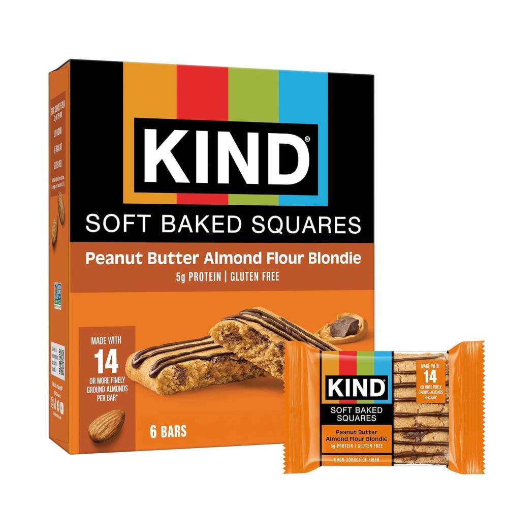 image:imageKIND Soft Baked Squares Chocolate Almond Flour Brownie Gluten Free Healthy Snack Bars 5g Protein 6 CountPeanut Butter Almond Flour Blondie