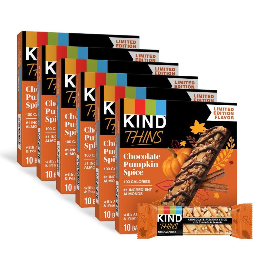 image:imageKIND Thins Snack Bars Dark Chocolate Nuts amp Sea Salt Gluten Free Low Calorie Healthy Snacks 4g Sugar 60 CountChocolate Pumpkin Spice