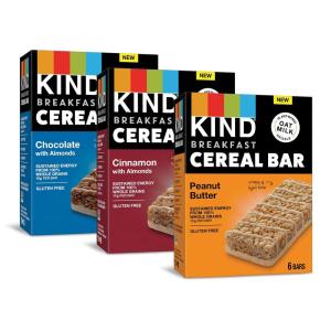 image:imageKIND Breakfast Cereal Bars Variety Pack Chocolate with Almonds Peanut Butter Cinnamon with Almonds Healthy Snacks Gluten Free 100 Whole Grains 3g Protein 18 Count