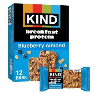 image:imageKIND Breakfast Protein Bars Dark Chocolate Cocoa Gluten Free Low Sodium Healthy Snacks 8g Protein 6 Count 6 Packs of 2 BarsBlueberry Almond