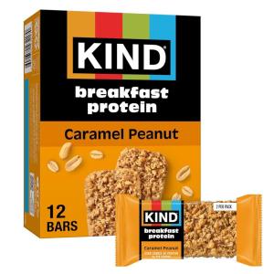 image:imageKIND Breakfast Protein Bars Dark Chocolate Cocoa Gluten Free Low Sodium Healthy Snacks 8g Protein 6 Count 6 Packs of 2 BarsCaramel Peanut