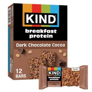 image:imageKIND Breakfast Protein Bars Dark Chocolate Cocoa Gluten Free Low Sodium Healthy Snacks 8g Protein 6 Count 6 Packs of 2 BarsDark Chocolate Cocoa