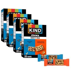 image:imageKIND Chewy Granola Bars Variety Pack Gluten Free Low Calorie Healthy Snacks Chocolate Chip Peanut Butter Chocolate Chip 4 Boxes of 20 80 Bars TotalChocolate ChipPeanut Butter Chocolate Chip