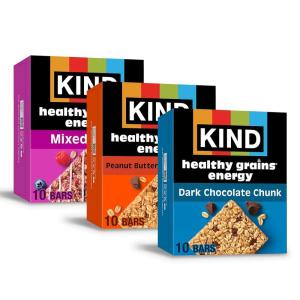 image:imageKIND Healthy Grains Energy Bars Variety Pack Gluten Free Healthy Snacks Dark Chocolate Chunk Peanut Butter Dark Chocolate Mixed Berry 1821g Whole Grains 30 Count
