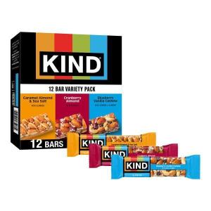image:imageKIND Healthy Snacks Bars Variety Pack Gluten Free High Fiber Snacks Blueberry Vanilla Cashew Caramel Almond amp Sea Salt Cranberry Almond 56g Protein 12 Count