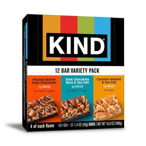image:imageKIND Healthy Snacks Bars Variety Pack Gluten Free Low Sugar High Fiber Snacks Dark Chocolate Nuts amp Sea Salt Peanut Butter Dark Chocolate Caramel Almond amp Sea Salt 67g Protein 12 Count