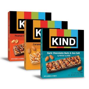 image:imageKIND Healthy Snacks Bars Variety Pack Gluten Free Low Sugar High Fiber Snacks Dark Chocolate Nuts amp Sea Salt Peanut Butter Dark Chocolate Caramel Almond amp Sea Salt 67g Protein 18 Count